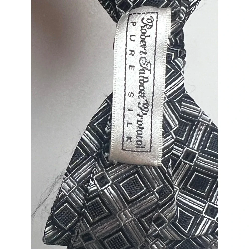 Robert Talbott Protocol‎ Pure Silk Cummerbund Bow Tie Set Geometric Black Silver
